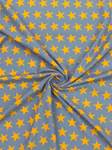 Star Print Spandex Fabric - Blue With Pink Stars, 58"/60" Width (1 Yard)