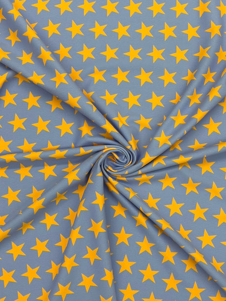 Star Print Spandex Fabric - Blue With Pink Stars, 58"/60" Width (1 Yard)
