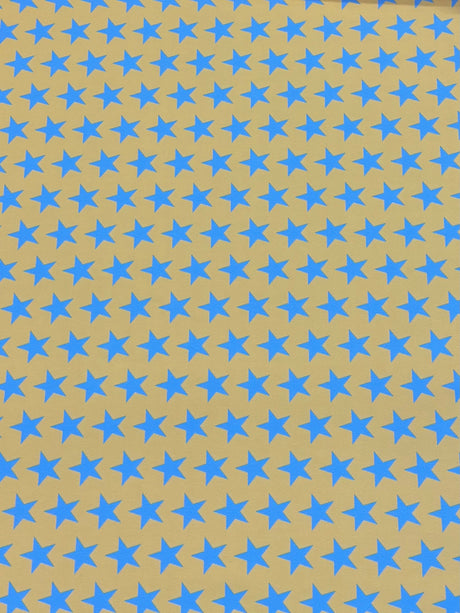 Star Print Spandex Fabric - Blue With Pink Stars, 58"/60" Width (1 Yard)