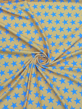 Star Print Spandex Fabric - Blue With Pink Stars, 58"/60" Width (1 Yard)