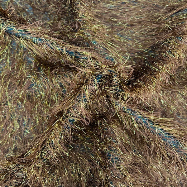 Metallic Faux Fur Tinsel Ostrich Feather Polyester Fabric - Metallic Faux Ostrich Feather, 54" Width (1 Yard)
