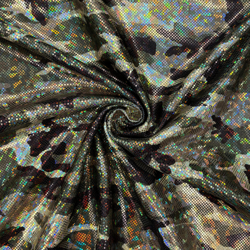 Camo Print Shattered Glass Metallic Spandex Fabric - Camo Print, 36" X 60" (1 Yard)