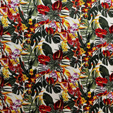 Hawaiian Tropical Garden Light Barkcloth Fabric - Aqua, Black, Ivory, Tropical Floral Print, 45" Width (1 Yard)
