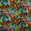 Hawaiian Tropical Garden Light Barkcloth Fabric - Aqua, Black, Ivory, Tropical Floral Print, 45" Width (1 Yard)