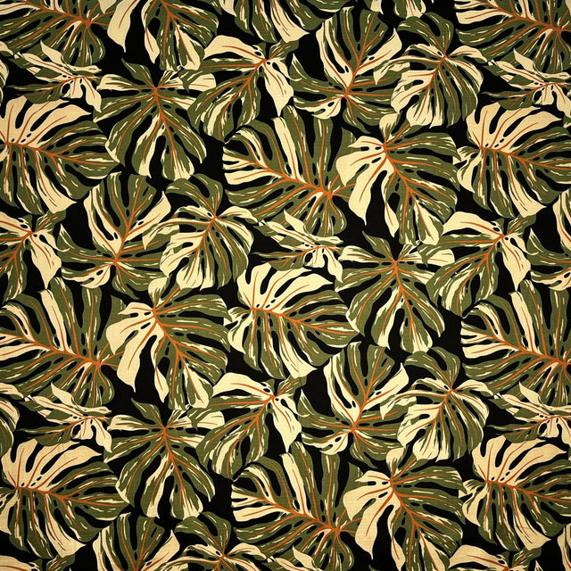 All-Over Multicolor Monstera Leaves Light Barkcloth Cotton Fabric - Multicolor Monstera Leaves, 45" Width (1 Yard)