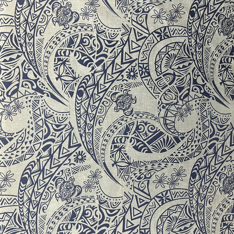 Tribal Tattoo W/Turtles Chambray Fabric - Denim Look, 58/60" Width (1 Yard)