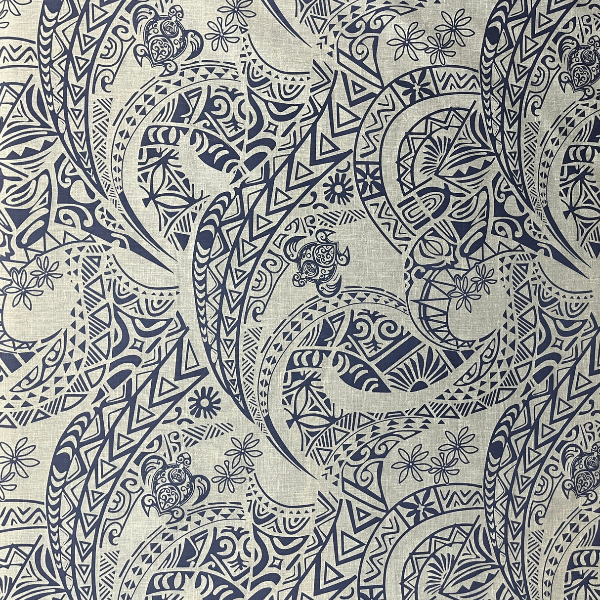 Tribal Tattoo W/Turtles Chambray Fabric - Denim Look, 58/60" Width (1 Yard)