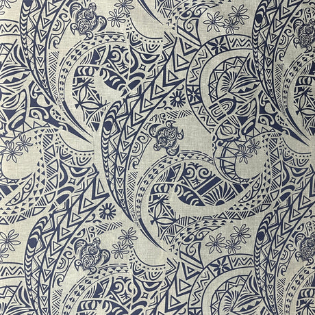 Tribal Tattoo W/Turtles Chambray Fabric - Denim Look, 58/60" Width (1 Yard)