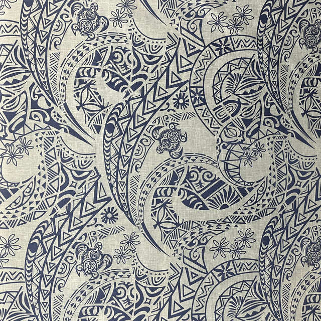 Tribal Tattoo W/Turtles Chambray Fabric - Denim Look, 58/60" Width (1 Yard)