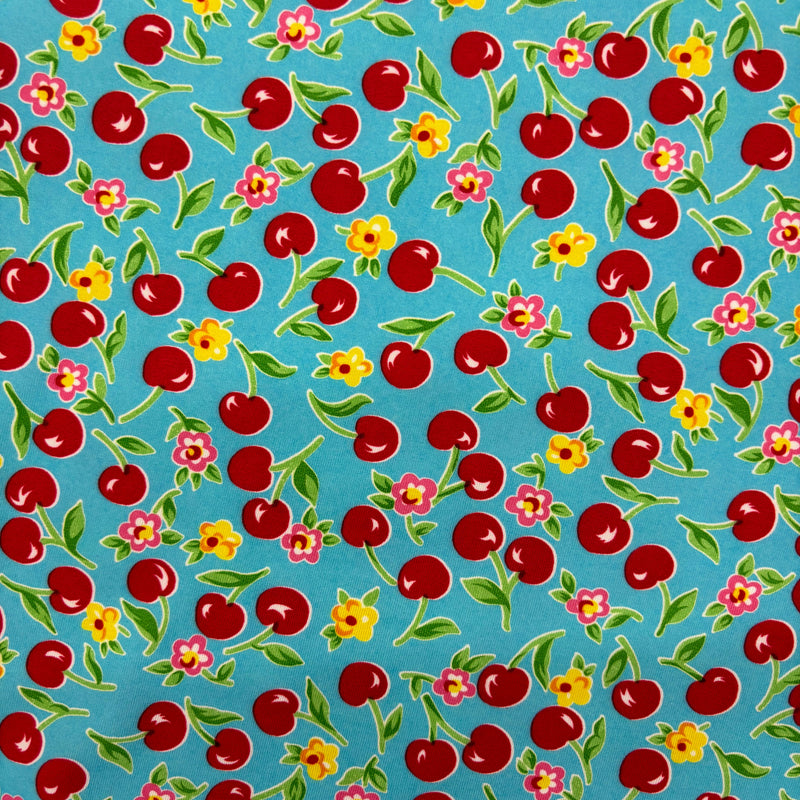 Cherry Printed Spandex Fabric - Cherry Print, 58"/60" Width (1 Yard)