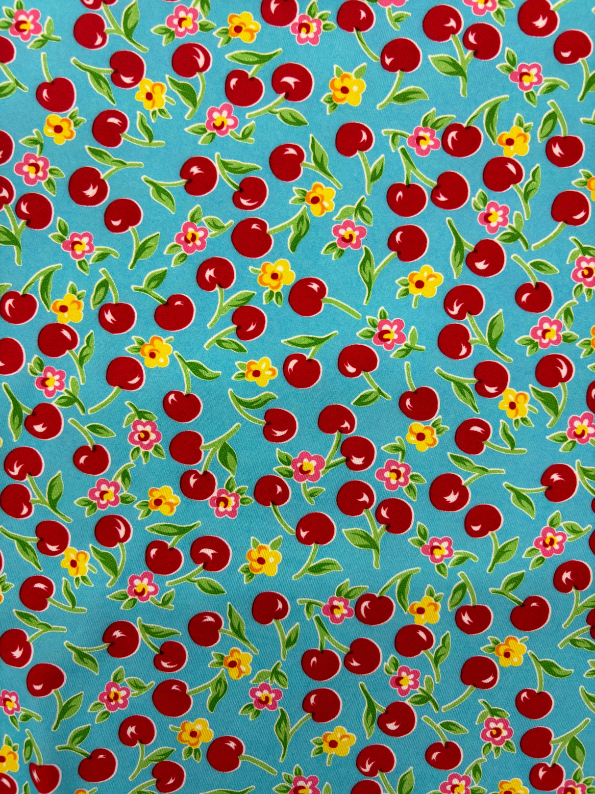 Cherry Printed Spandex Fabric - Cherry Print, 58"/60" Width (1 Yard)