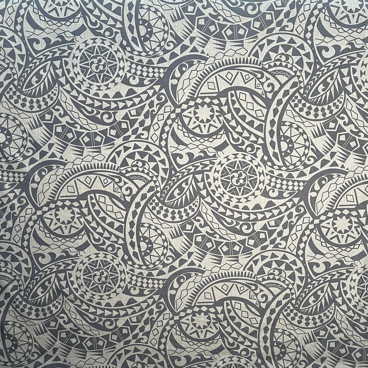 Traditional Tattoo Polynesian Chambray Cotton Polyester Fabric - Denim Look, Black, Maroon Oak, Blue, 58/60" Width (1 Yard)