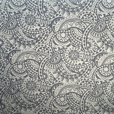 Traditional Tattoo Polynesian Chambray Cotton Polyester Fabric - Denim Look, Black, Maroon Oak, Blue, 58/60" Width (1 Yard)