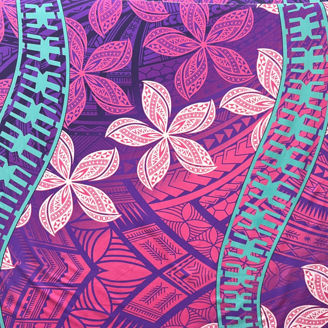 Plumeria Curved Double Border Peachskin Fabric - Plumeria Floral Border, 45" Width (1 Yard)