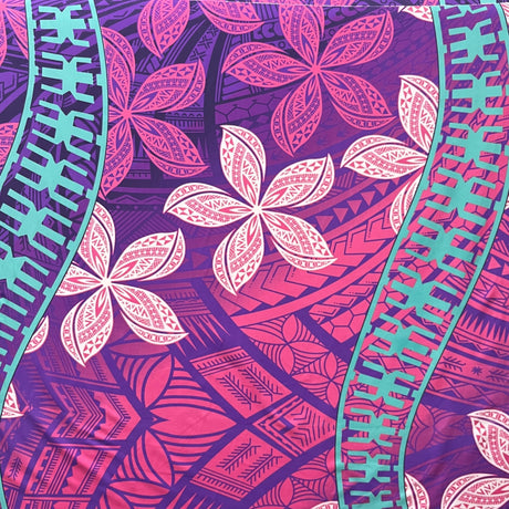 Plumeria Curved Double Border Peachskin Fabric - Peachskin Polyester Fabric, Curved Double Border, Plumeria Floral Border, 45" Width (1 Yard)