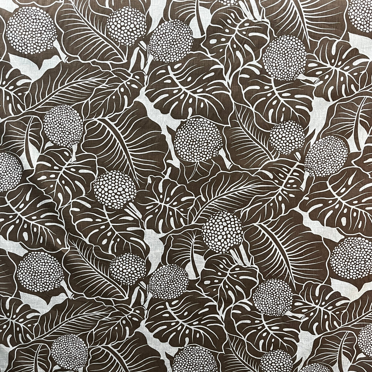 Durian Banana Monstera Leaves Polyester Cotton Fabric - Chambray Denim Look, Black, 58/60" Width (1 Yard)