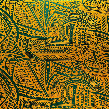 Traditional Polynesian Tattoo Design Polyester Foil Fabric - Green/Yellow, Red/Black, Hunter Green, 36" X 60" Width (1 Yard)