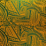 Traditional Polynesian Tattoo Design Polyester Foil Fabric - Green/Yellow, Red/Black, Hunter Green, 36" X 60" (1 Yard)