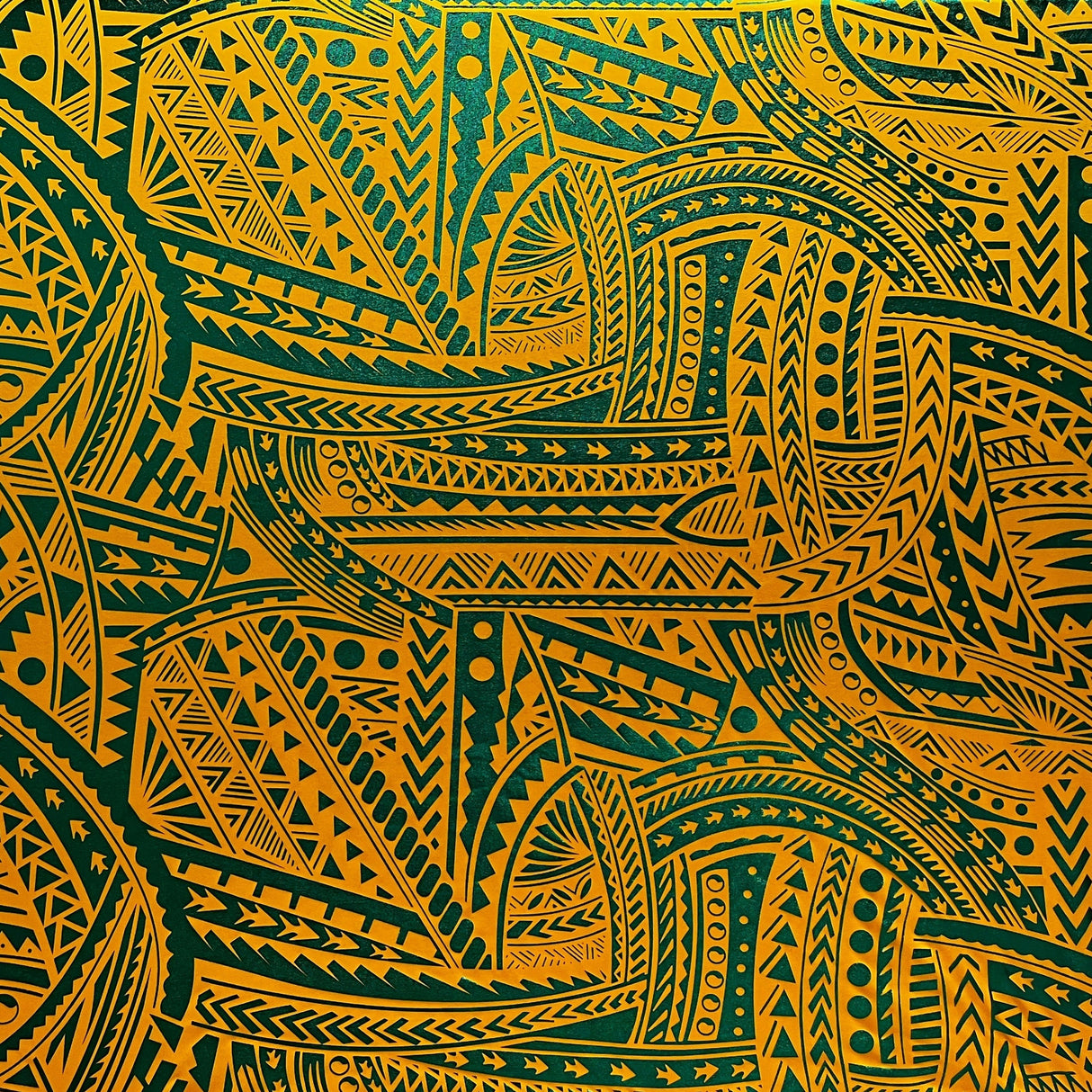 Polyester Foil Fabric Traditional Polynesian Tattoo Design
