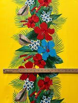 Tropical Flowers Middle Border Peachskin Fabric - Tropical Floral Border Print, 44" Width (1 Yard)