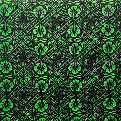 Traditional Tapa Hibiscus Cotton Fabric - Hibiscus Tapa Print, 36" X 45" (1 Yard)