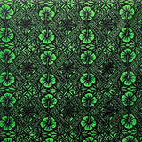 Traditional Tapa Hibiscus Cotton Fabric - Black And Green, 36" X 45" (1 Yard)