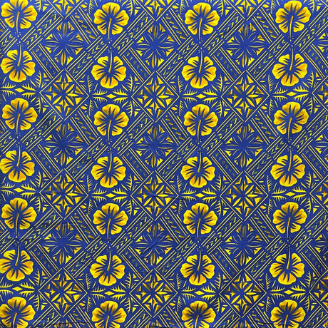 Traditional Tapa Hibiscus Cotton Fabric - Black And Green, 36" X 45" (1 Yard)