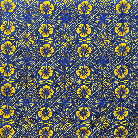 Traditional Tapa Hibiscus Cotton Fabric - Hibiscus Tapa Print, 36" X 45" (1 Yard)