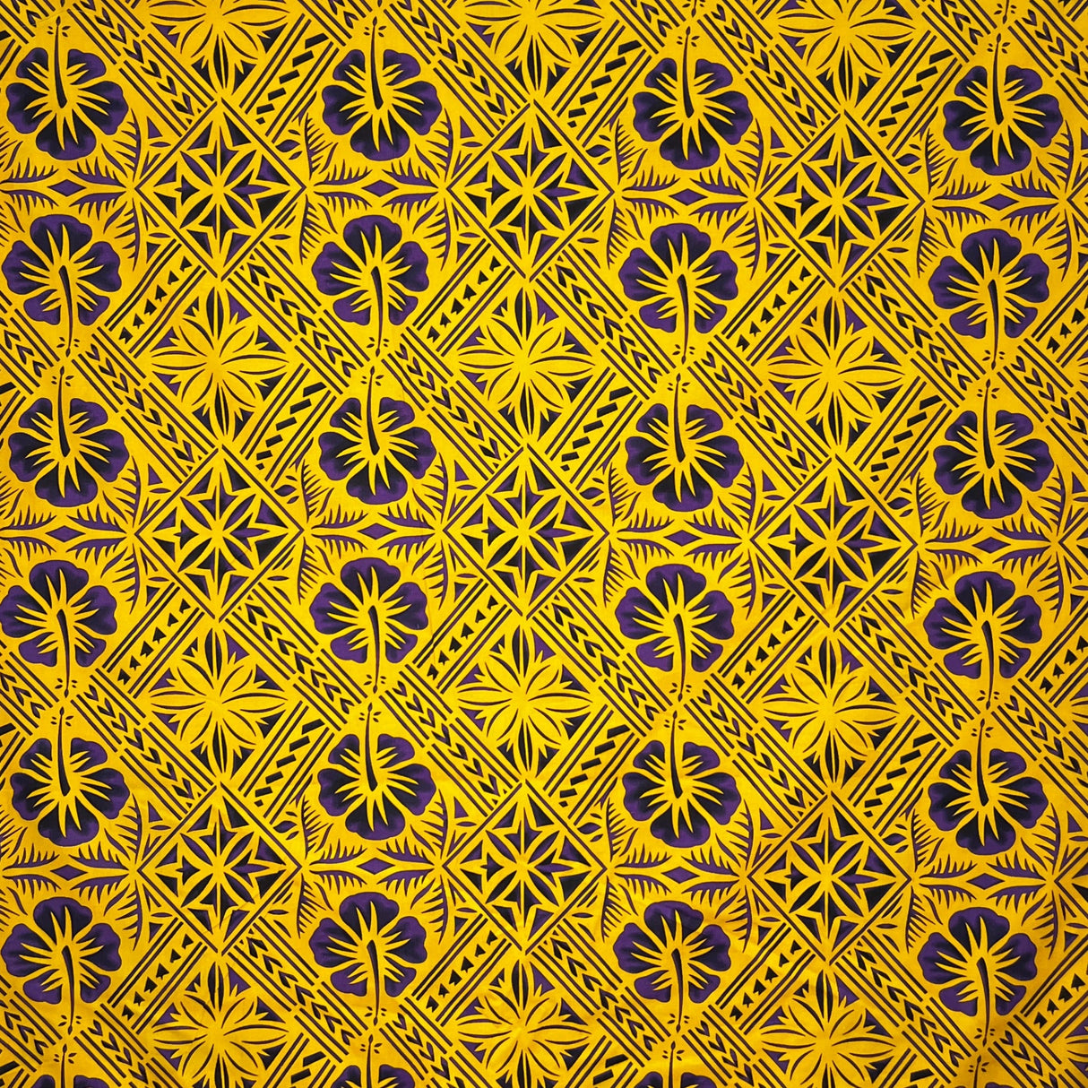 Traditional Tapa Hibiscus Cotton Fabric - Hibiscus Tapa Print, 36" X 45" (1 Yard)