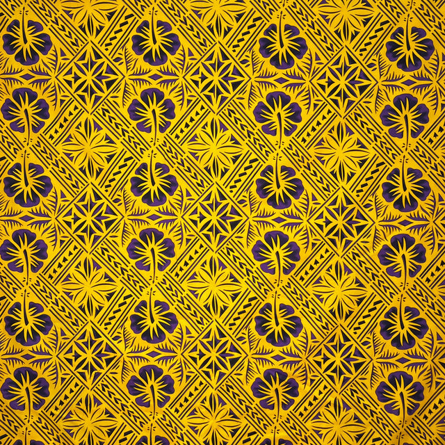 Traditional Tapa Hibiscus Cotton Fabric - Hibiscus Tapa Print, 36" X 45" (1 Yard)