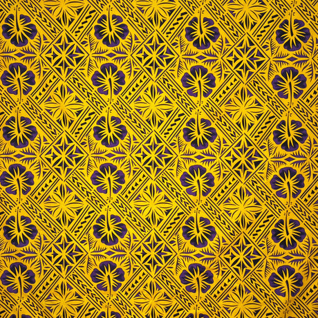 Traditional Tapa Hibiscus Cotton Fabric - Black And Green, 36" X 45" (1 Yard)