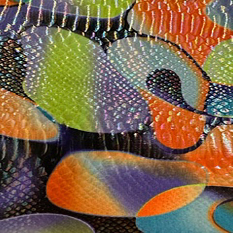 Poly Spandex Bull Snake Illusion Fabric 60" Purple Orange Neon Green