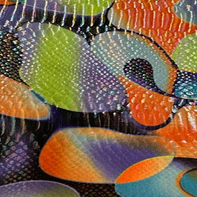 Poly Spandex Bull Snake Illusion Fabric 60" Purple Orange Neon Green
