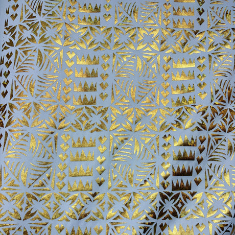 Star Tapa Shine Polyester Foil Fabric - Polynesian Tapa Print, 36" Width (1 Yard)