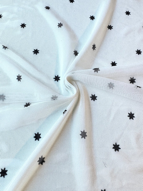 Printed Power Mesh White Black Star