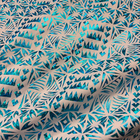 Star Tapa Shine Polyester Foil Fabric - Polynesian Tapa Print, 36" Width (1 Yard)
