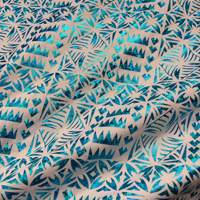 Star Tapa Shine Polyester Foil Fabric - Polynesian Tapa Print, 36" Width (1 Yard)