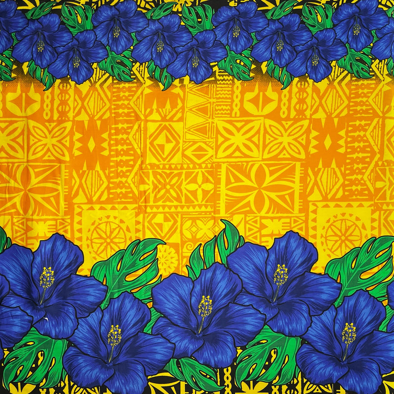 Cotton Poplin Tapa Hibiscus Flowers Double Border Fabric