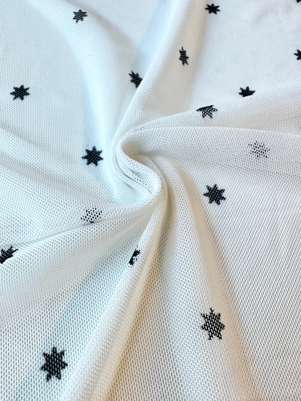 Printed Power Mesh White Black Star