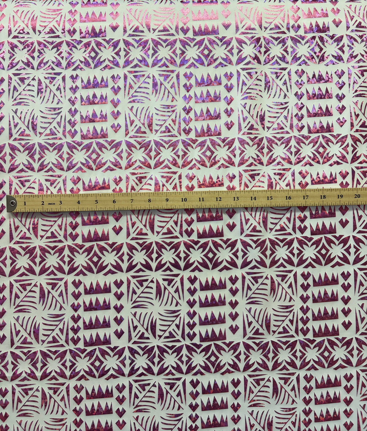 Star Tapa Shine Polyester Foil Fabric - Polynesian Tapa Print, 36" Width (1 Yard)