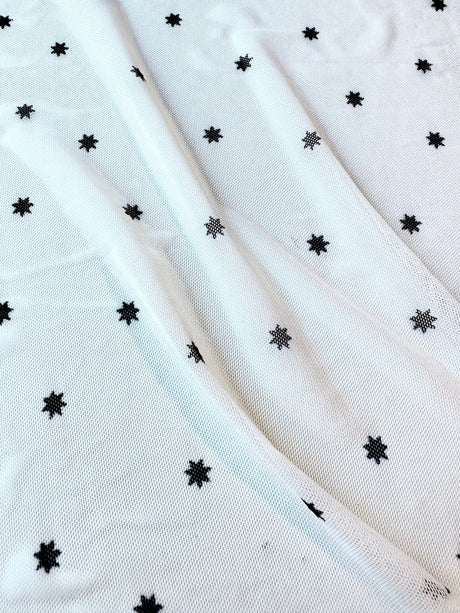 Printed Power Mesh White Black Star