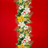 Tropical Flowers Middle Border Peachskin Fabric - Tropical Floral Border Print, 44" Width (1 Yard)