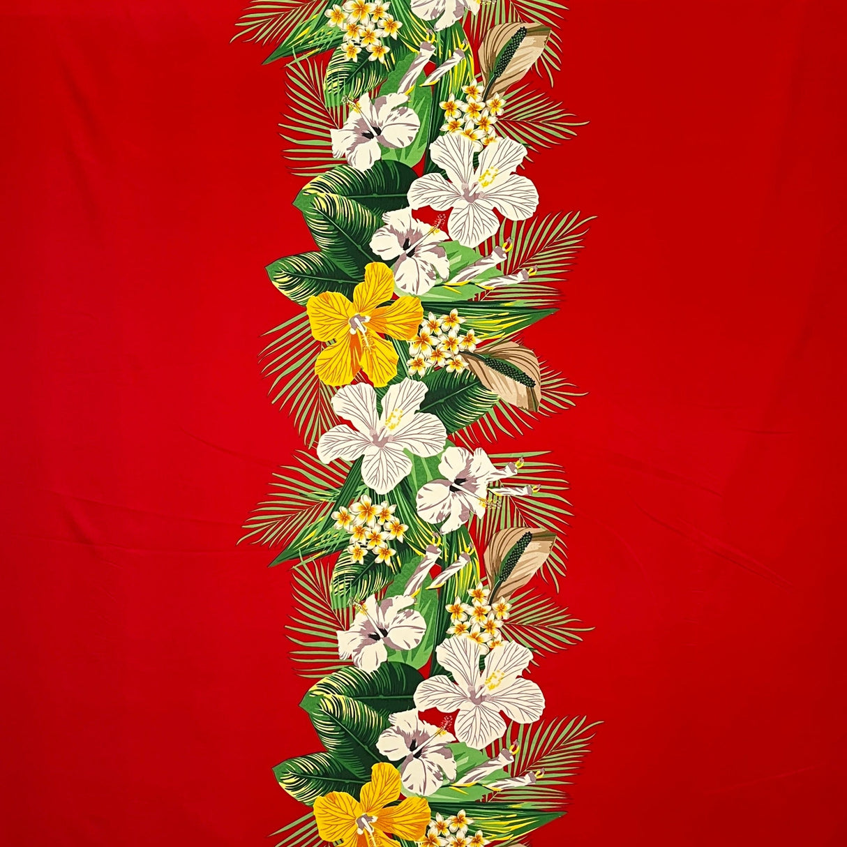 Tropical Flowers Middle Border Peachskin Fabric - Floral Border Print, 44" Width (1 Yard)