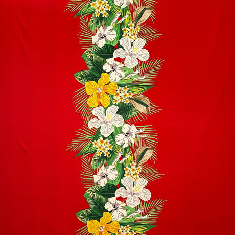 Tropical Flowers Middle Border Peachskin Fabric - Floral Border Print, 44" Width (1 Yard)