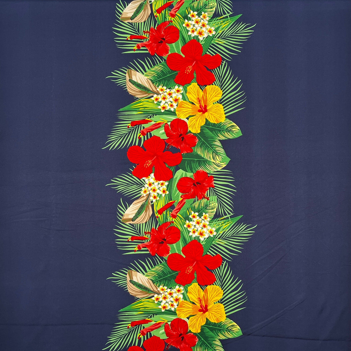 Tropical Flowers Middle Border Peachskin Fabric - Floral Border Print, 44" Width (1 Yard)
