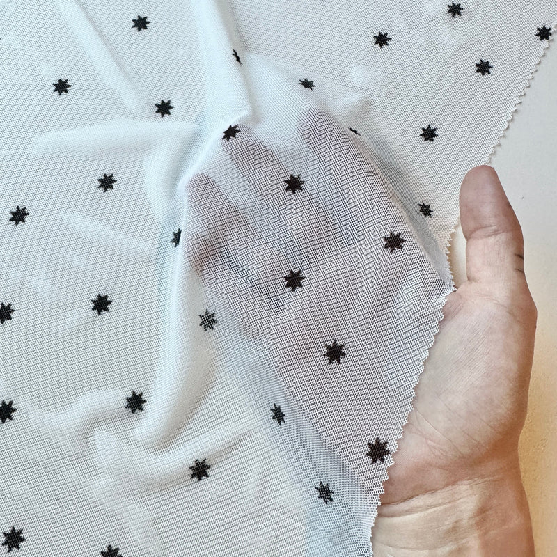 Printed Power Mesh White Black Star