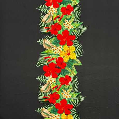 Tropical Flowers Middle Border Peachskin Fabric - Floral Border Print, 44" Width (1 Yard)