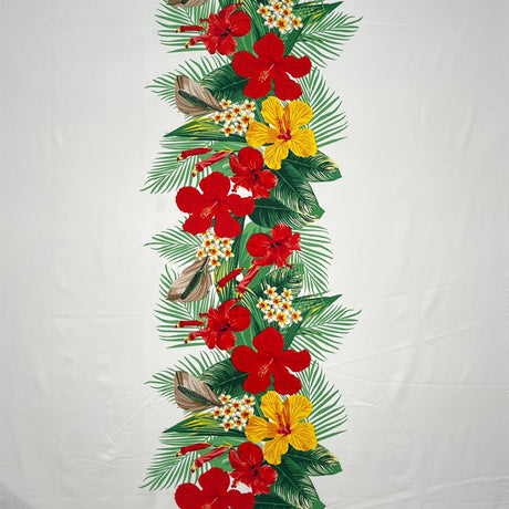 Tropical Flowers Middle Border Peachskin Fabric - Tropical Floral Border Print, 44" Width (1 Yard)