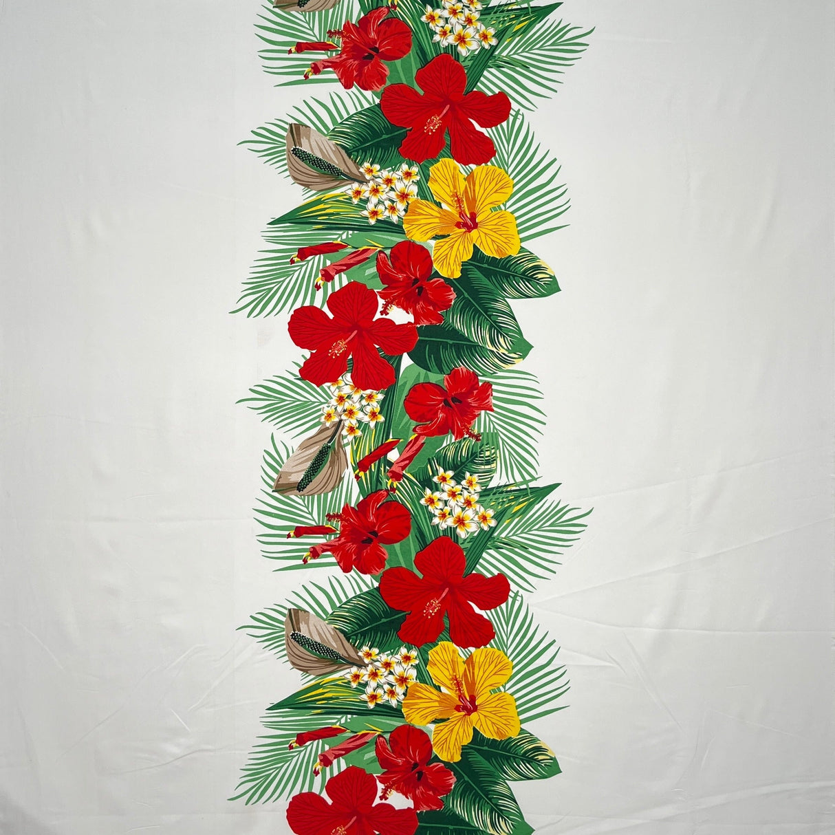 Tropical Flowers Middle Border Peachskin Fabric - Floral Border Print, 44" Width (1 Yard)