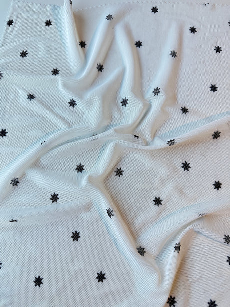 Printed Power Mesh White Black Star